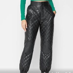 VEGAN LEATHER QUILTED JOGGERS - BLACK - US 10 /